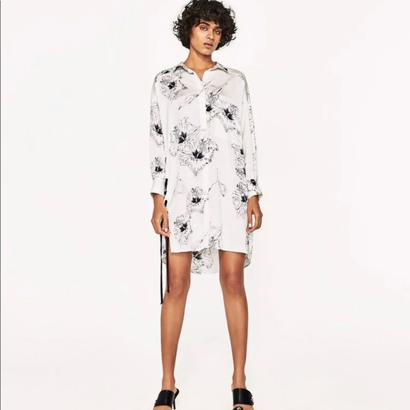 Zara Floral Chiffon Button Up Longline Top - Picture 3 of 5